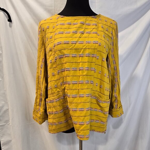 Habitat Clothes To Live In Shirt Mustard Embroidered Pockets Size Small - Picture 7 of 7